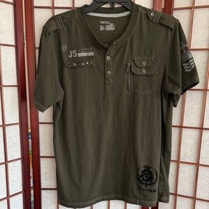 Men's Olive Green Military Style Shirt -M